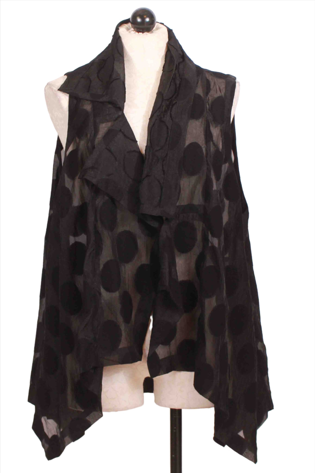 black Crepe Drape Front Dotted Vest by Moyuru