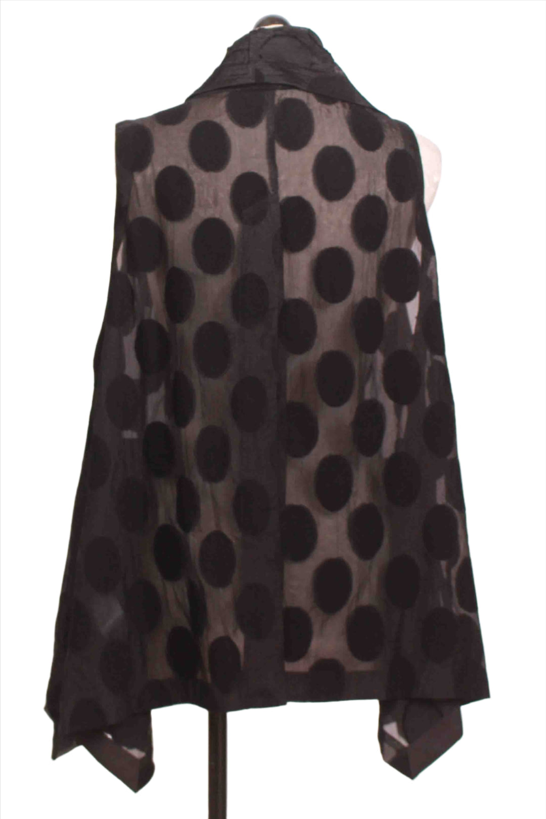 back view of black Crepe Drape Front Dotted Vest by Moyuru