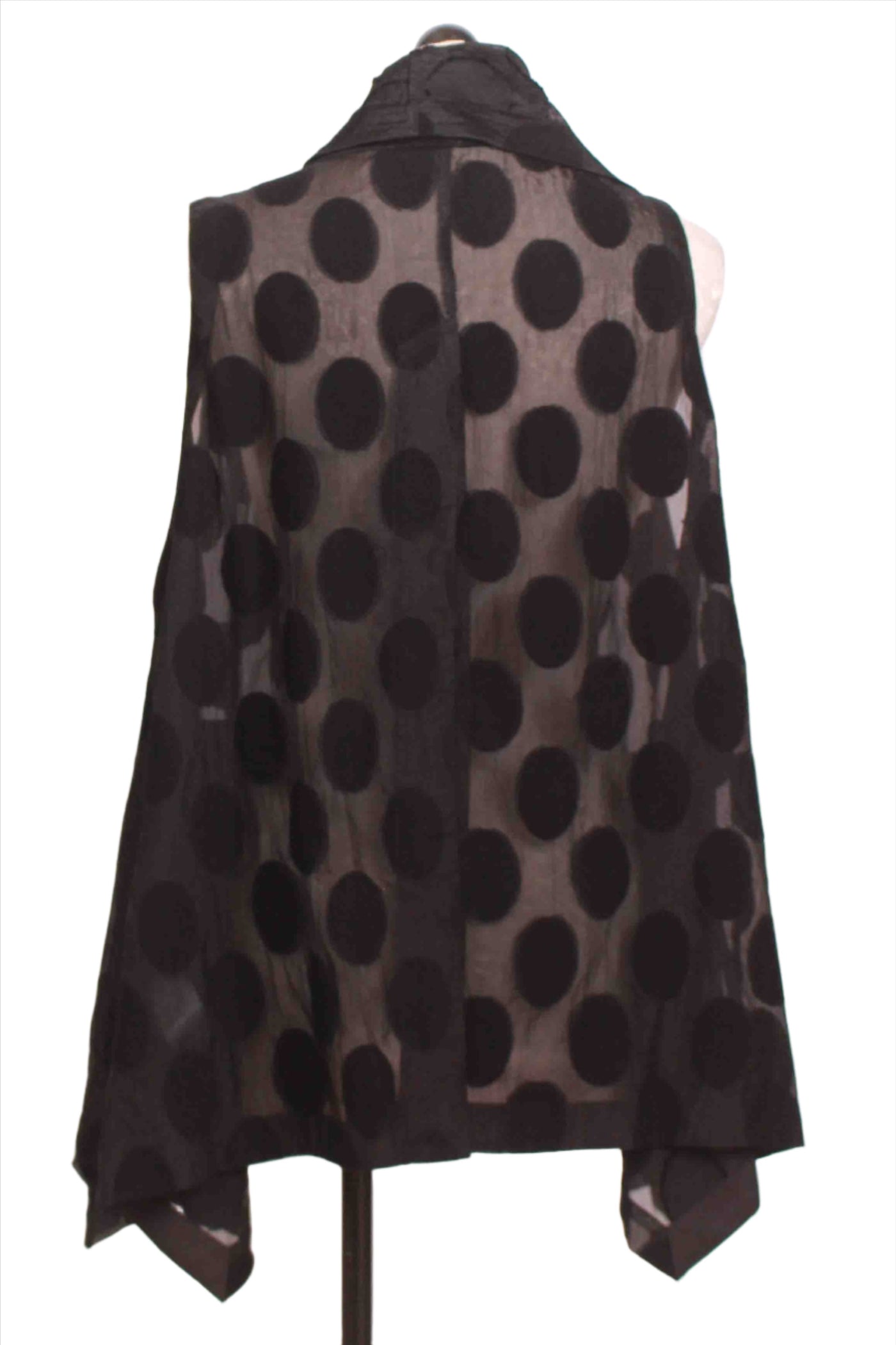 back view of black Crepe Drape Front Dotted Vest by Moyuru