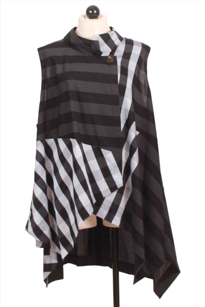 Black/White/Grey Hi Lo Mixed Plaid and Stripe Taffeta Vest by Moyuru