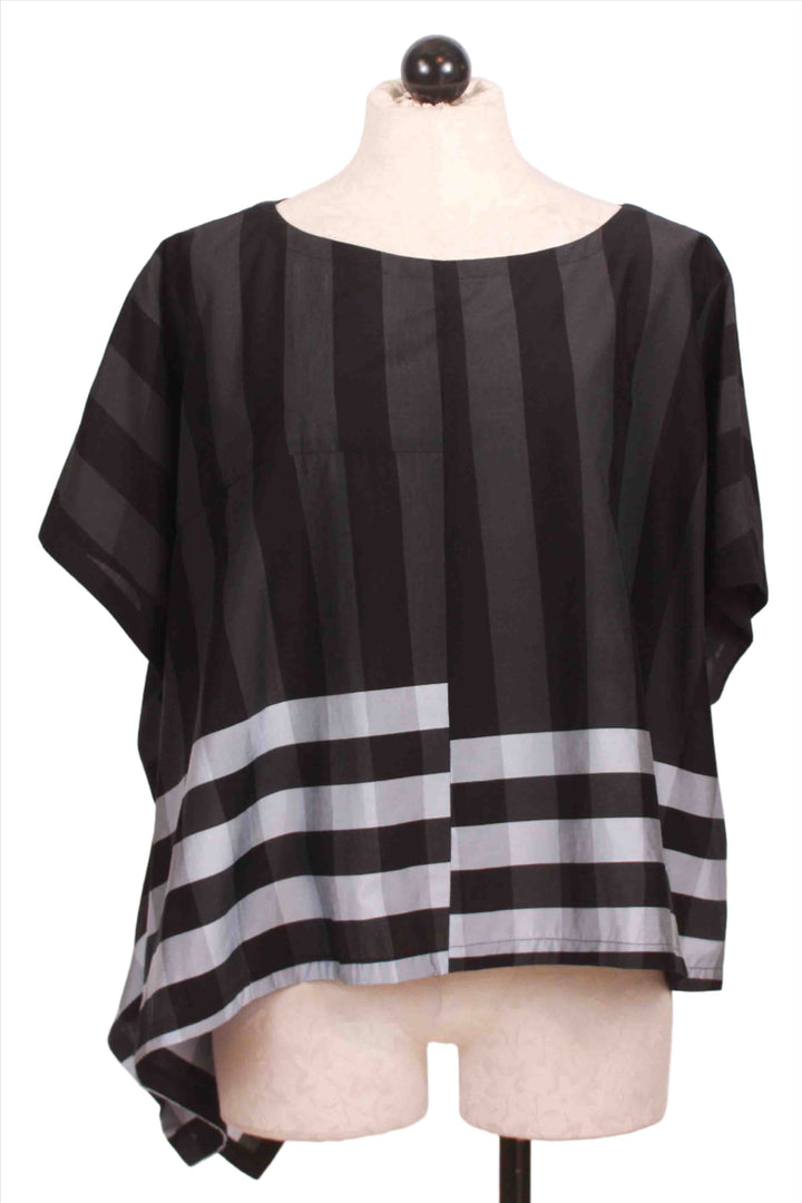 Black/Grey/White Mixed Plaid and Stripe Taffeta Top by Moyuru