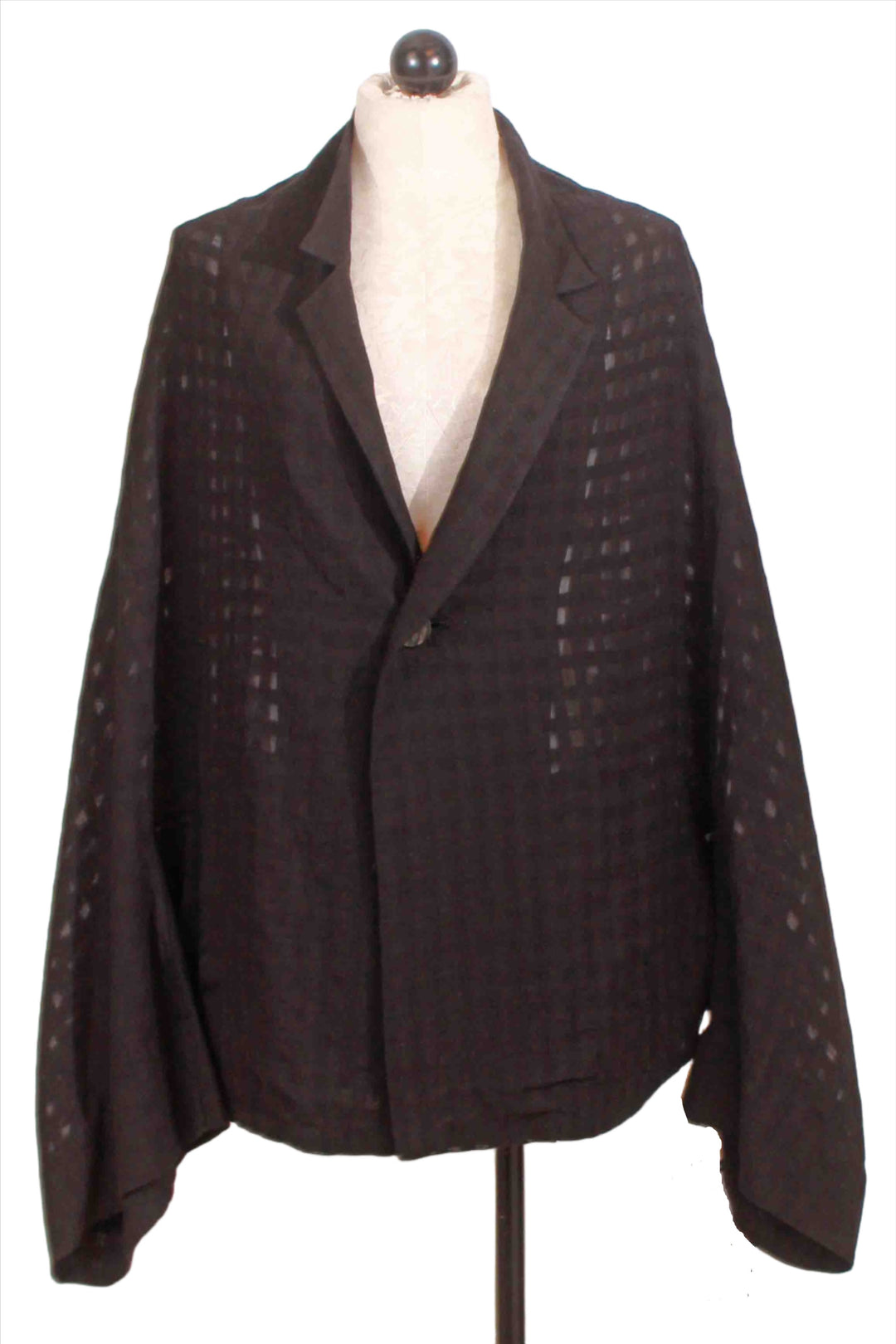 Black Drop Shoulder Sheer Checked Jacket by Moyuru