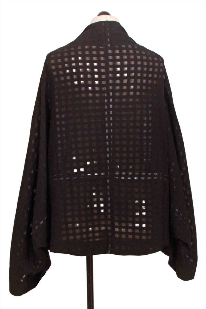 back side of Black Drop Shoulder Sheer Checked Jacket by Moyuru