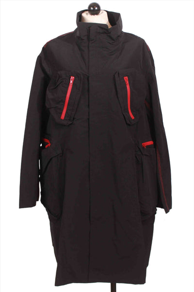 Red Zippered Nylon Black Coat by Moyuru