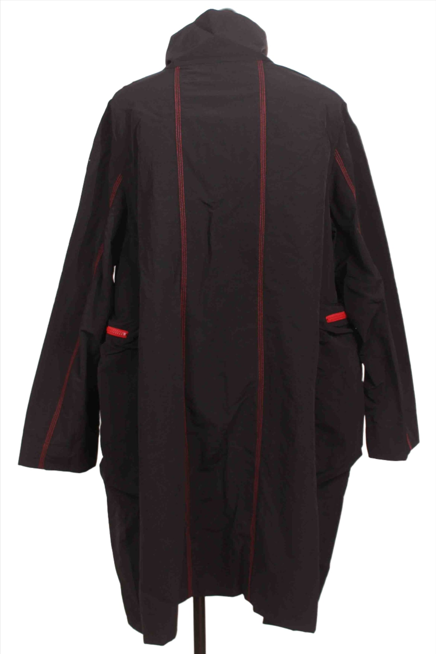 back view of Red Zippered Nylon Black Coat by Moyuru