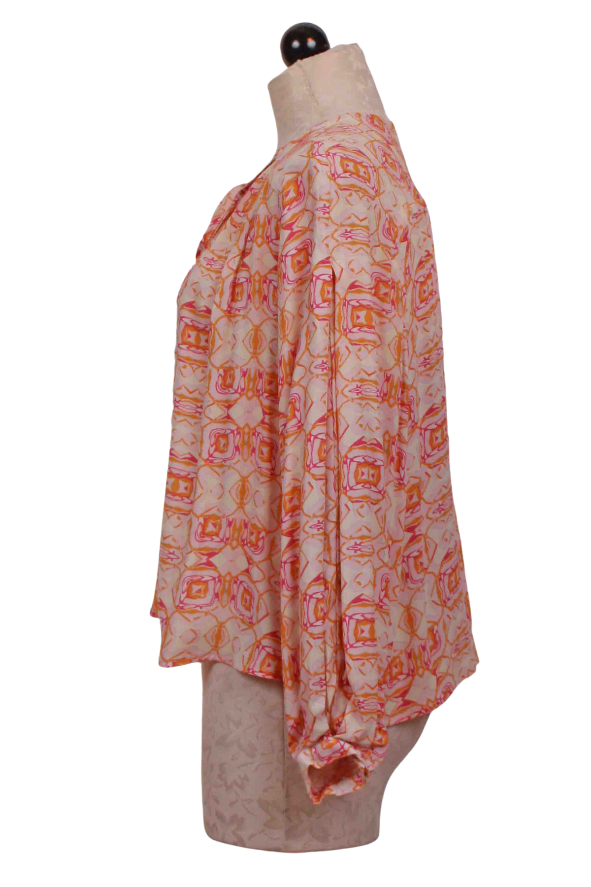 side view of Off White and Pink Soft Pastel Kaleidoscope Print Blouson Sleeve Blouse by See You Soon