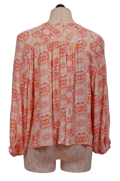back view of Off White and Pink Soft Pastel Kaleidoscope Print Blouson Sleeve Blouse by See You Soon