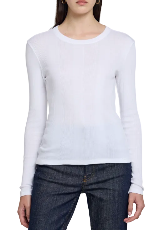 White Long Sleeve Cotton Rib Tee by Goldie Tees 