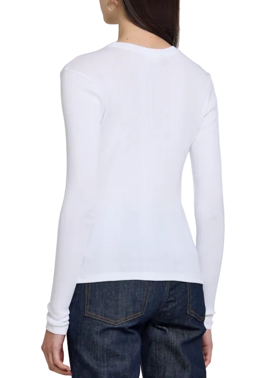 back view of White Long Sleeve Cotton Rib Tee by Goldie Tees 