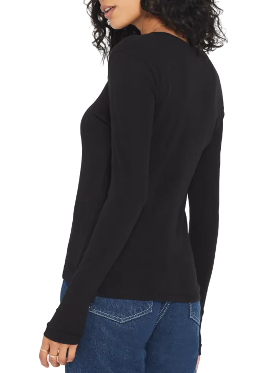 back view of Black Long Sleeve Cotton Rib Tee by Goldie Tees 