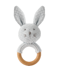 Pale Blue Plush Knit Bunny Rattle by Elegant Baby 