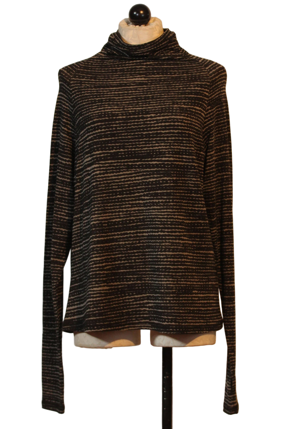 Black/Gray Long Sleeve Mock Neck Wavy Pattern Top by Moyuru with Thumb Holes