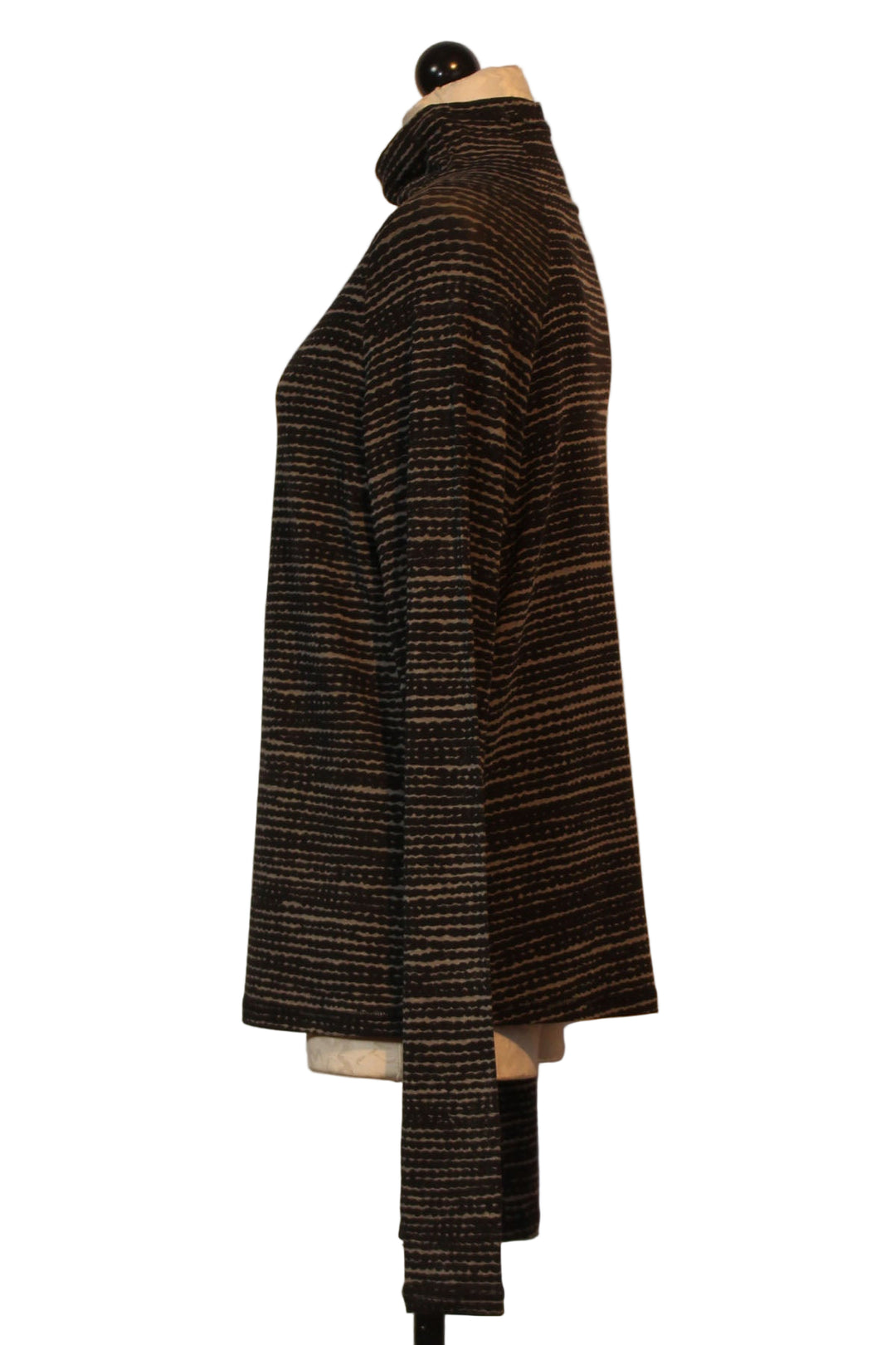 side view of Long Sleeve Mock Neck Wavy Pattern Top by Moyuru with Thumb Holes