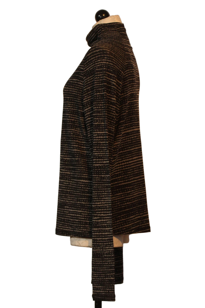 side view of Long Sleeve Mock Neck Wavy Pattern Top by Moyuru with Thumb Holes