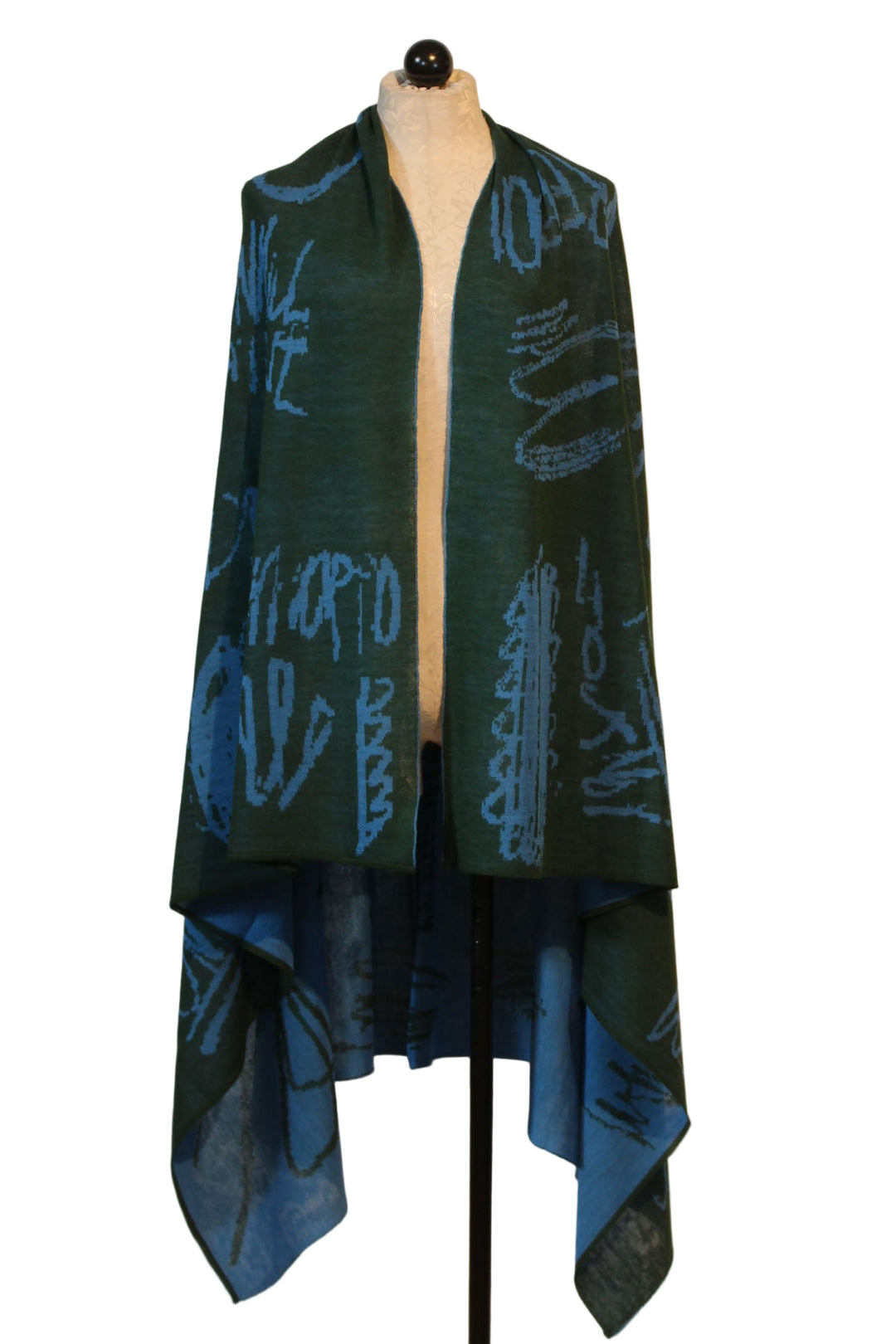 Green/Aqua Reversible Wool Blend Abstract Print Stole by Moyuru