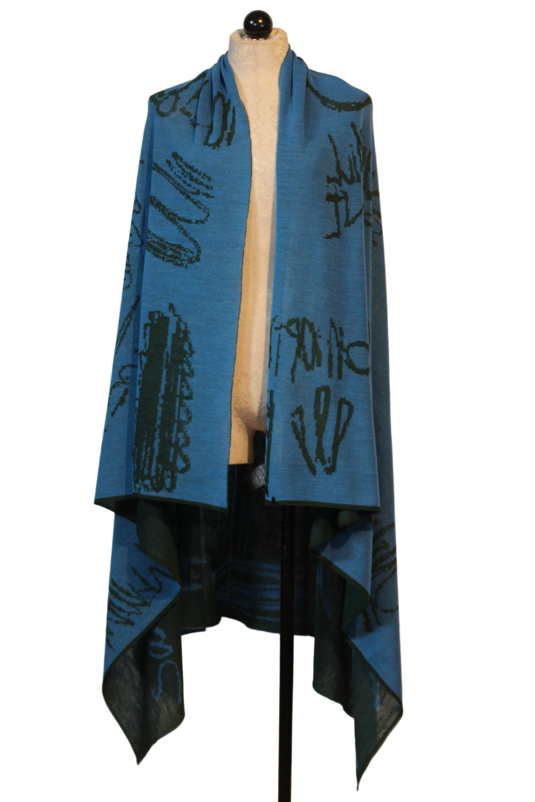 reversed side of Green/Aqua Reversible Wool Blend Abstract Print Stole by Moyuru