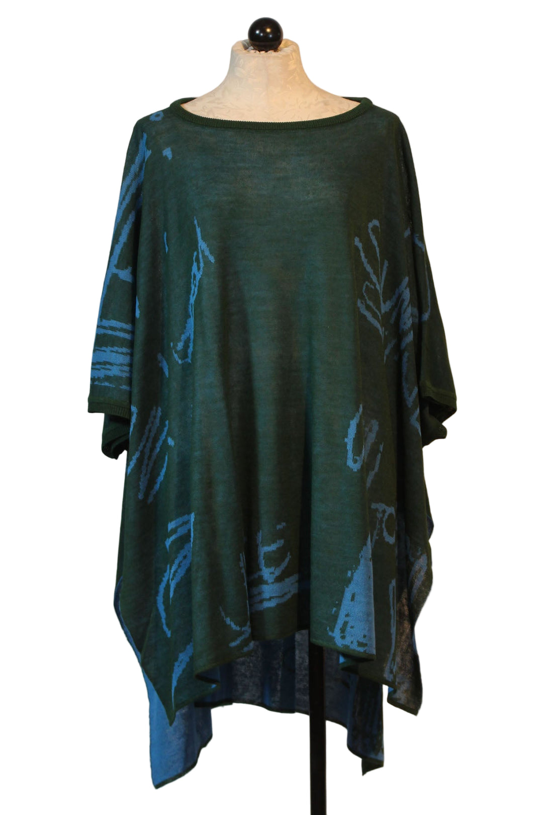 Green/Aqua Soft Square Oversized Hi-Lo Wool Blend Tunic by Moyuru with a Abstract Print with Armholes