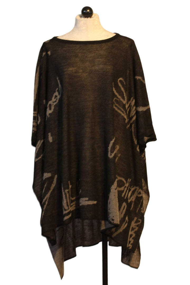 Grey/Black Soft Square Oversized Hi-Lo Wool Blend Tunic by Moyuru with a Abstract Print with Armholes