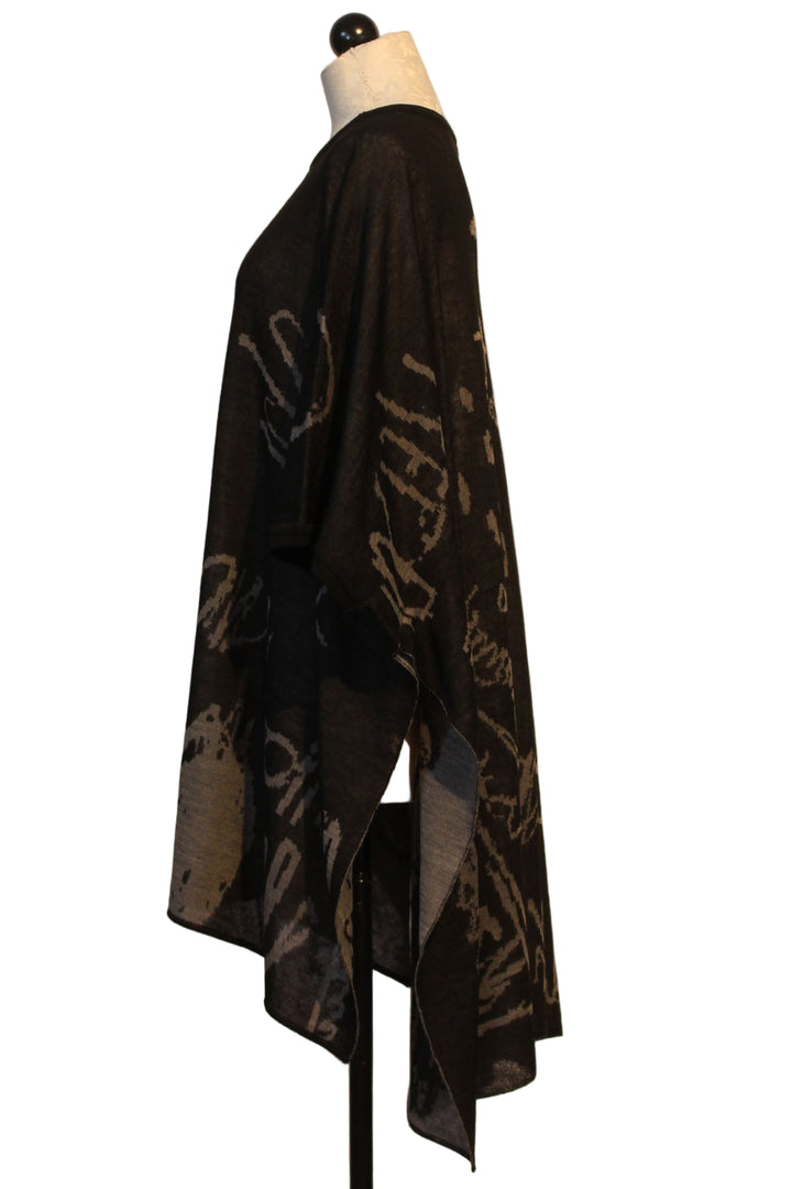 side view of Grey/Black Soft Square Oversized Hi-Lo Wool Blend Tunic by Moyuru with a Abstract Print with Armholes