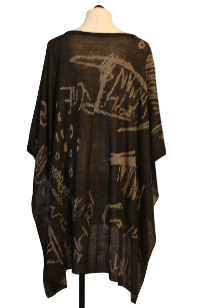 back view of Grey/Black Soft Square Oversized Hi-Lo Wool Blend Tunic by Moyuru with a Abstract Print with Armholes