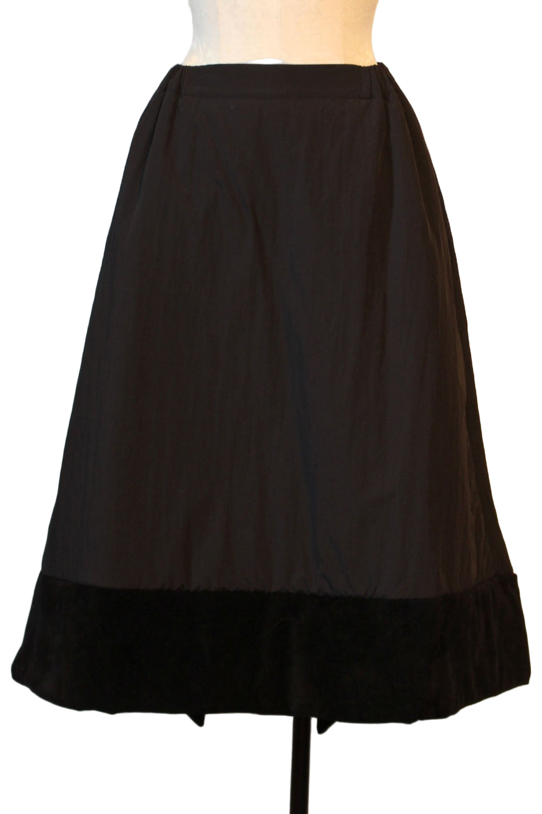 Black Bubble Skirt with 6" Velvet Wrap Hem by Moyuru with Elastic Back Waistband