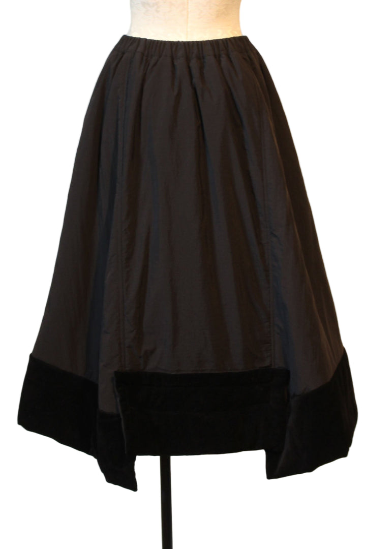 back view of Black Bubble Skirt with 6" Velvet Wrap Hem by Moyuru with Elastic Back Waistband