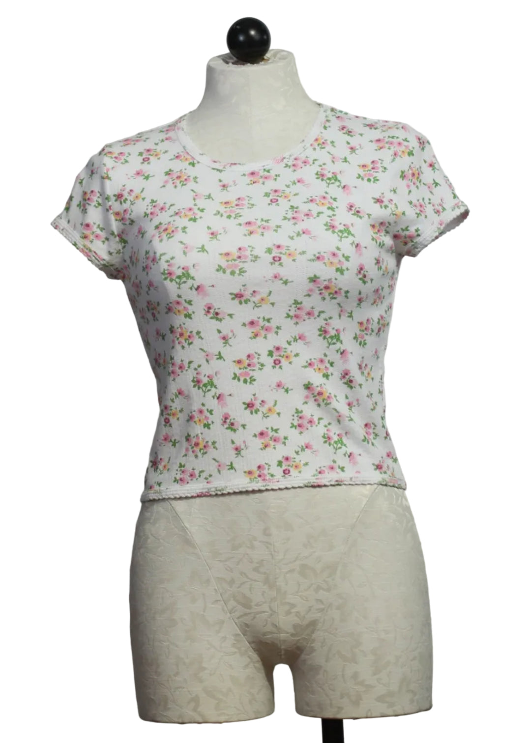 The Floral Pointelle Cap Sleeve Baby Tee by Goldie Lewinter