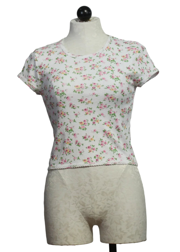 The Floral Pointelle Cap Sleeve Baby Tee by Goldie Lewinter