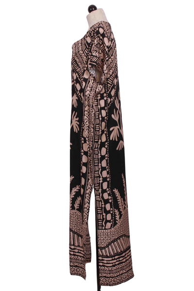 side view of Oliver Caftan by Marie Oliver in the Onyx Tree Print
