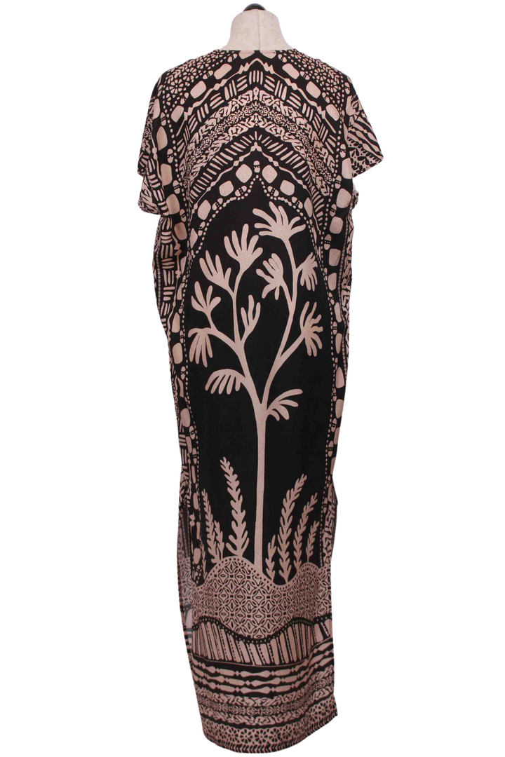 back view of Oliver Caftan by Marie Oliver in the Onyx Tree Print