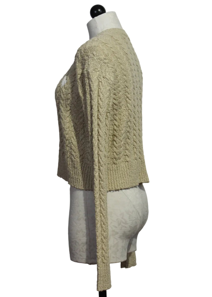 side view of Oak colored Dune Cable Knit Sweater by Kerri Rosenthal 