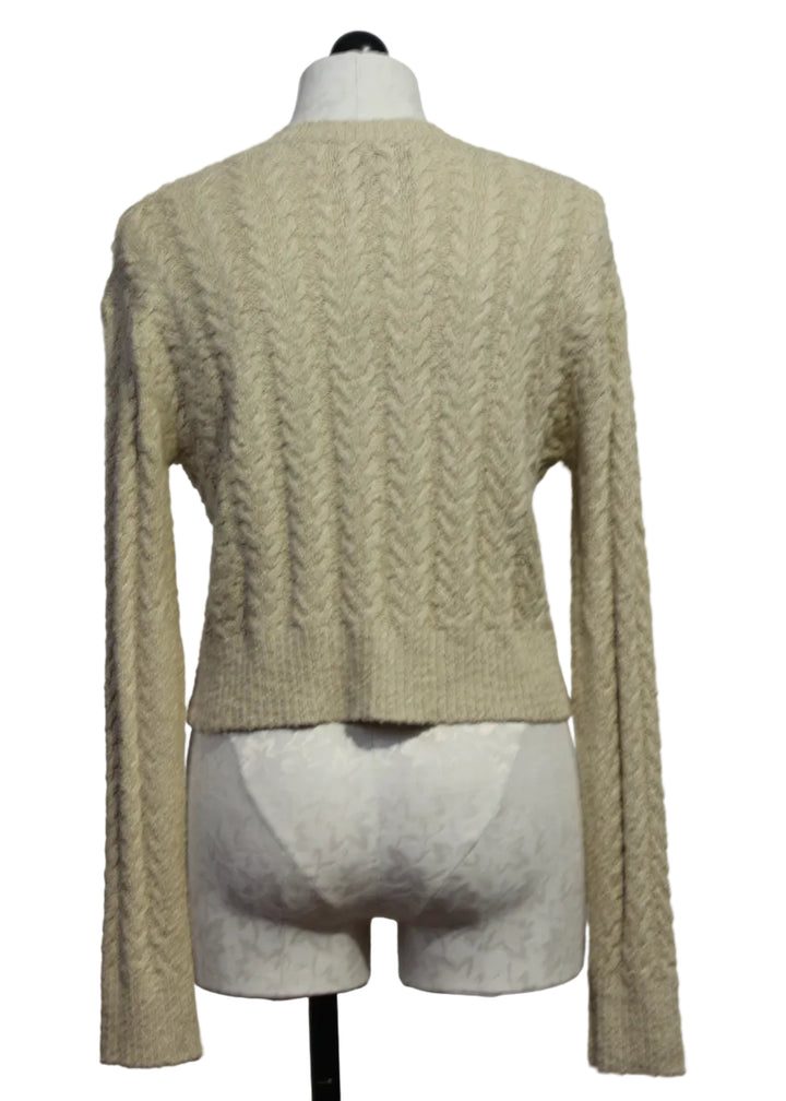 back view of Oak colored Dune Cable Knit Sweater by Kerri Rosenthal 