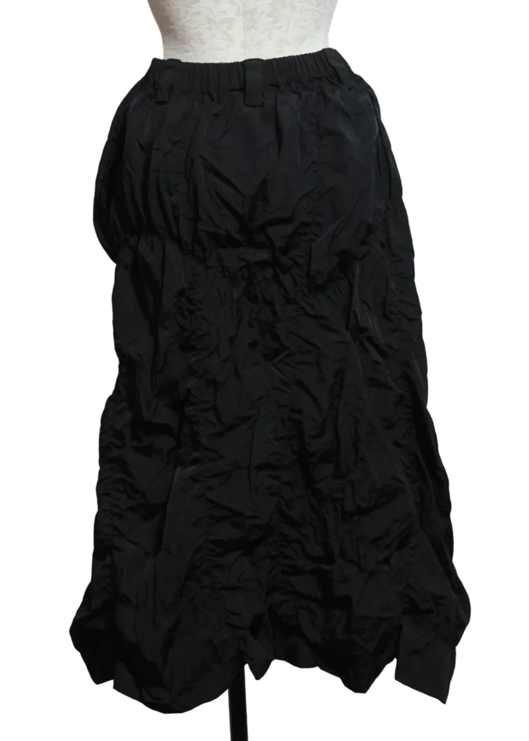 back view of Black Puckered Pull-On Skirt by Moyuru