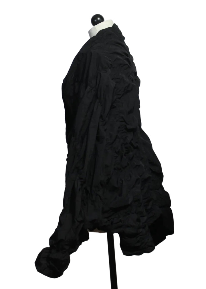 side view of Black Puckered Dolman Long Sleeve Jacket by Moyuru
