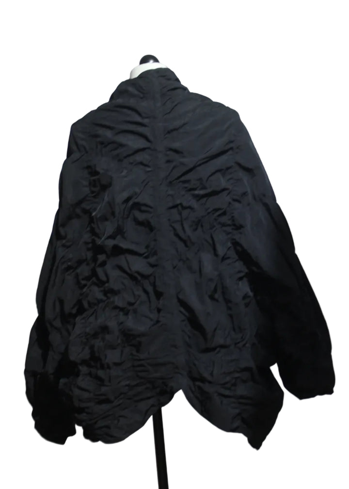 back view of Black Puckered Dolman Long Sleeve Jacket by Moyuru
