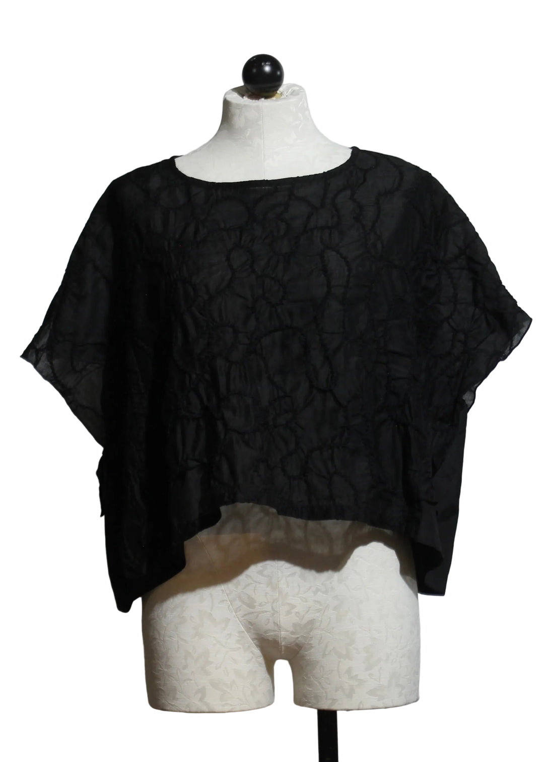 Black Embroidered Cap Sleeve Cropped Top by Moyuru 