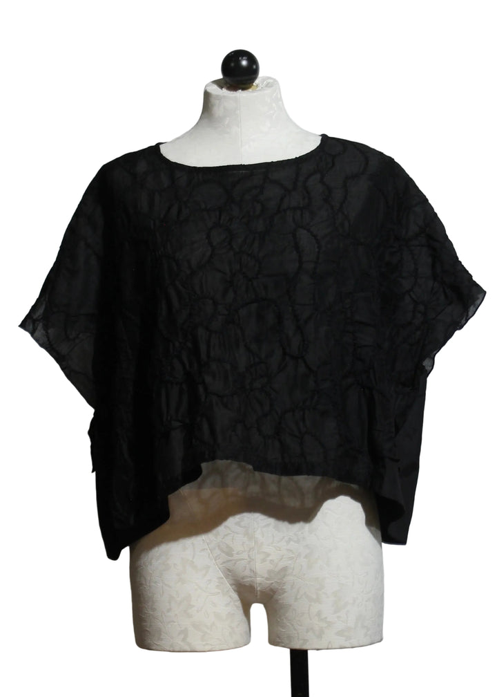 Black Embroidered Cap Sleeve Cropped Top by Moyuru 