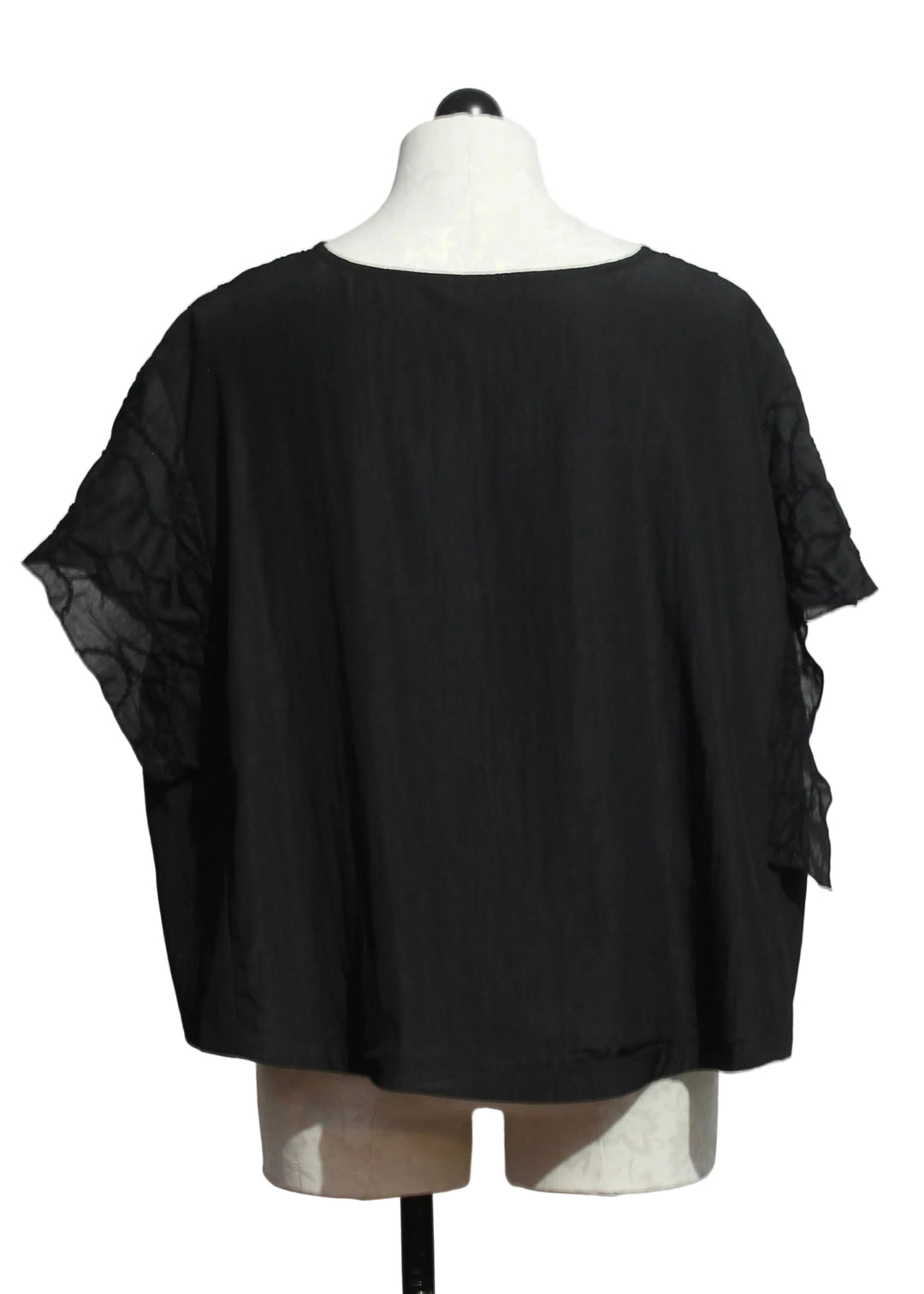 back view of Black Embroidered Cap Sleeve Cropped Top by Moyuru 