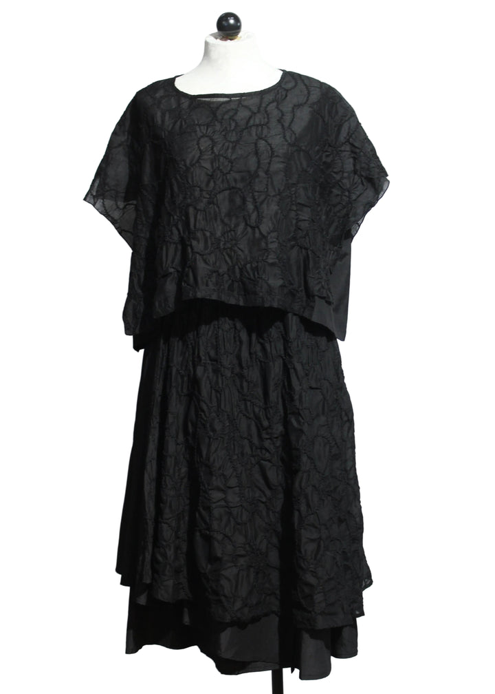 Black Embroidered Cap Sleeve Cropped Top by Moyuru paired with the matching Black Embroidered Overlay Skirt by Moyuru