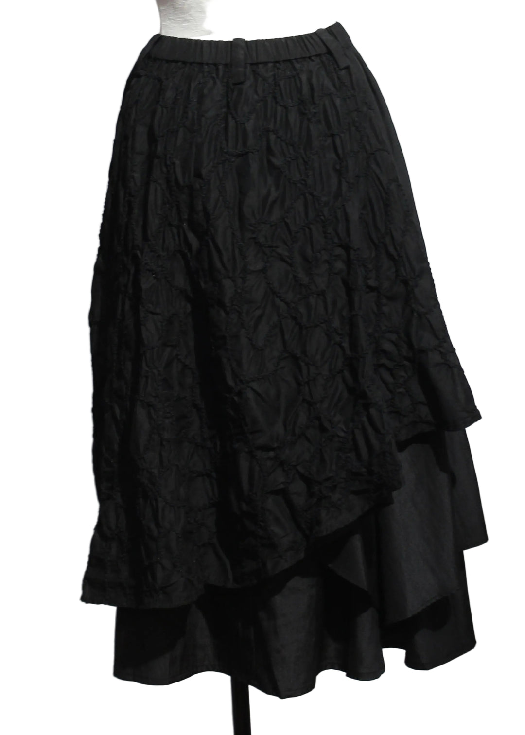 back view of Black Embroidered Overlay Skirt by Moyuru