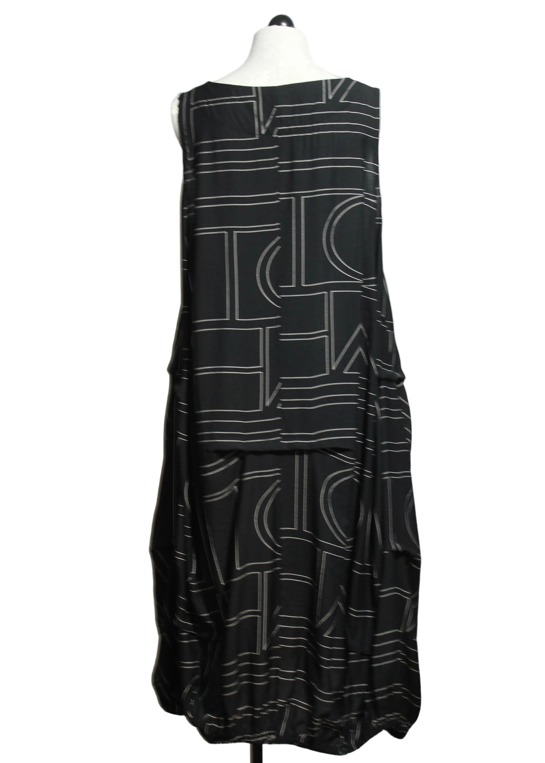 back view of Black Sleeveless Geometric Dress by Moyuru 