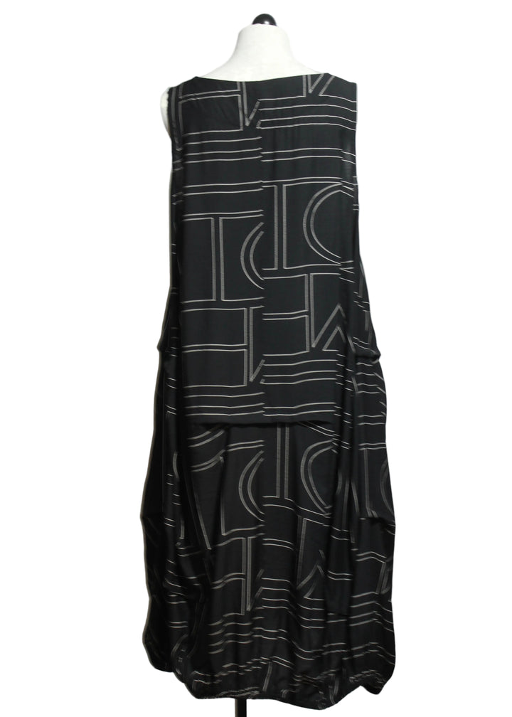 back view of Black Sleeveless Geometric Dress by Moyuru 