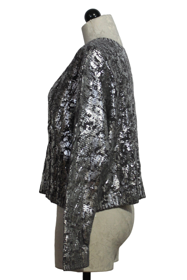 Side view of Lava/Silver Mini Foil Cable Sweater by Planet