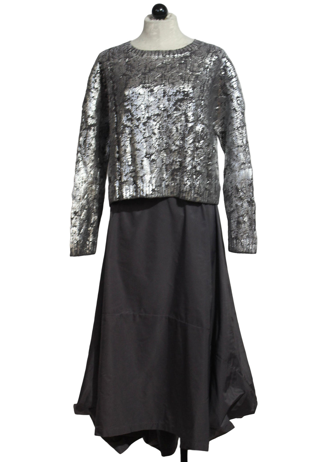  Mini Foil Cable Sweater by Planet paired with the Lava colored Architectural Skirt by Planet