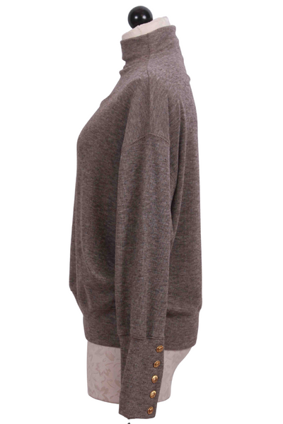 side view of Taupe Heathered Brushed Knit Mock Neck Top by Fifteen Twenty