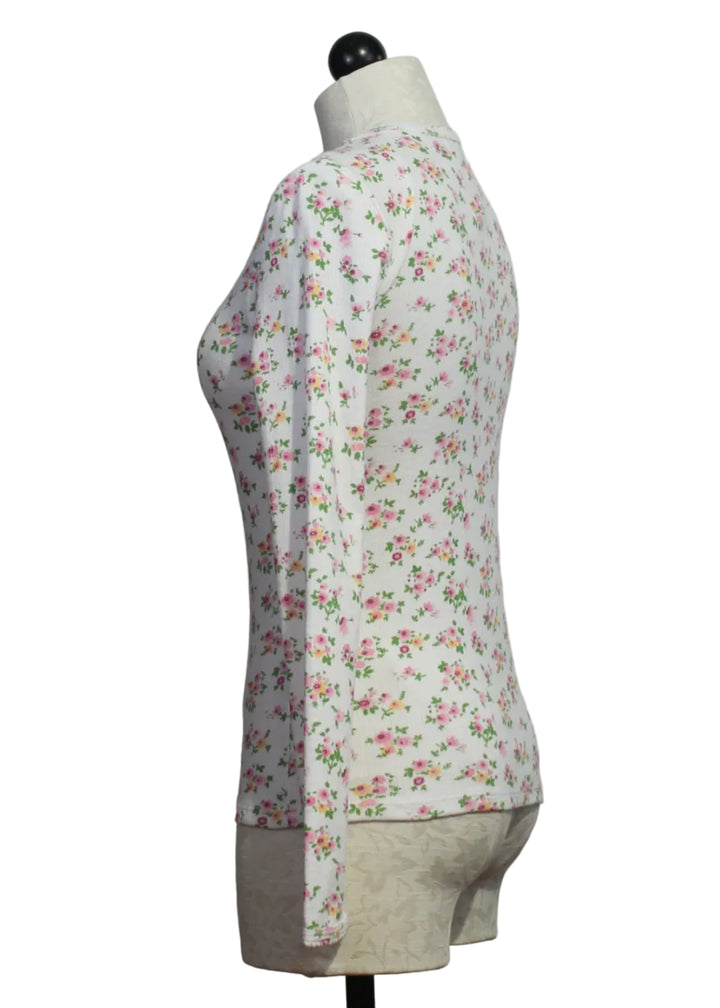 side view of Floral Pointelle Long Sleeve Crew by Goldie Lewinter