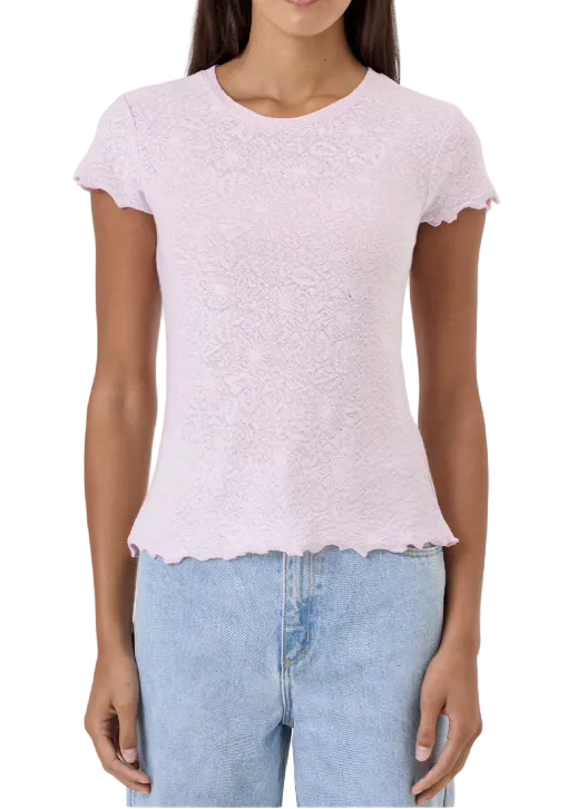 The Cotton Jacquard Short Sleeve Tee by Goldie Tees in Cherry Blossom