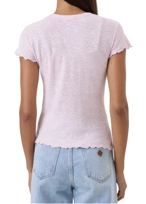 back view of The Cotton Jacquard Short Sleeve Tee by Goldie Tees in Cherry Blossom