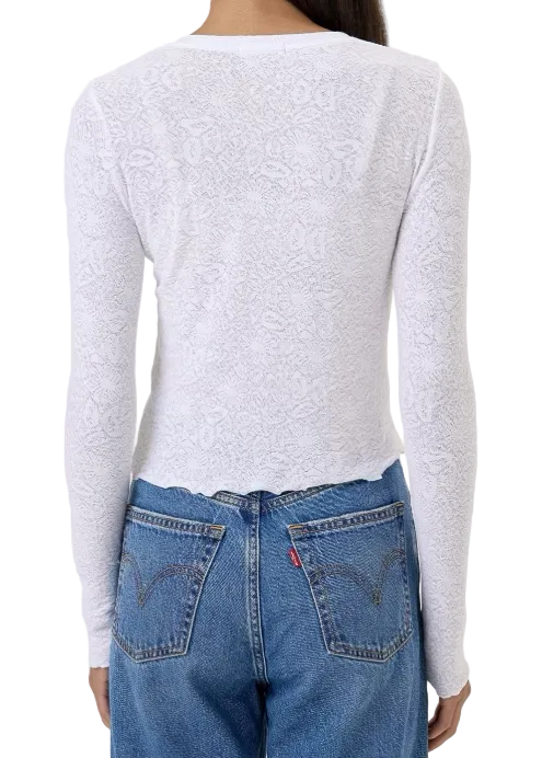 Back View of The Cotton Jacquard Long Sleeve Cardigan by Goldie Tees in White