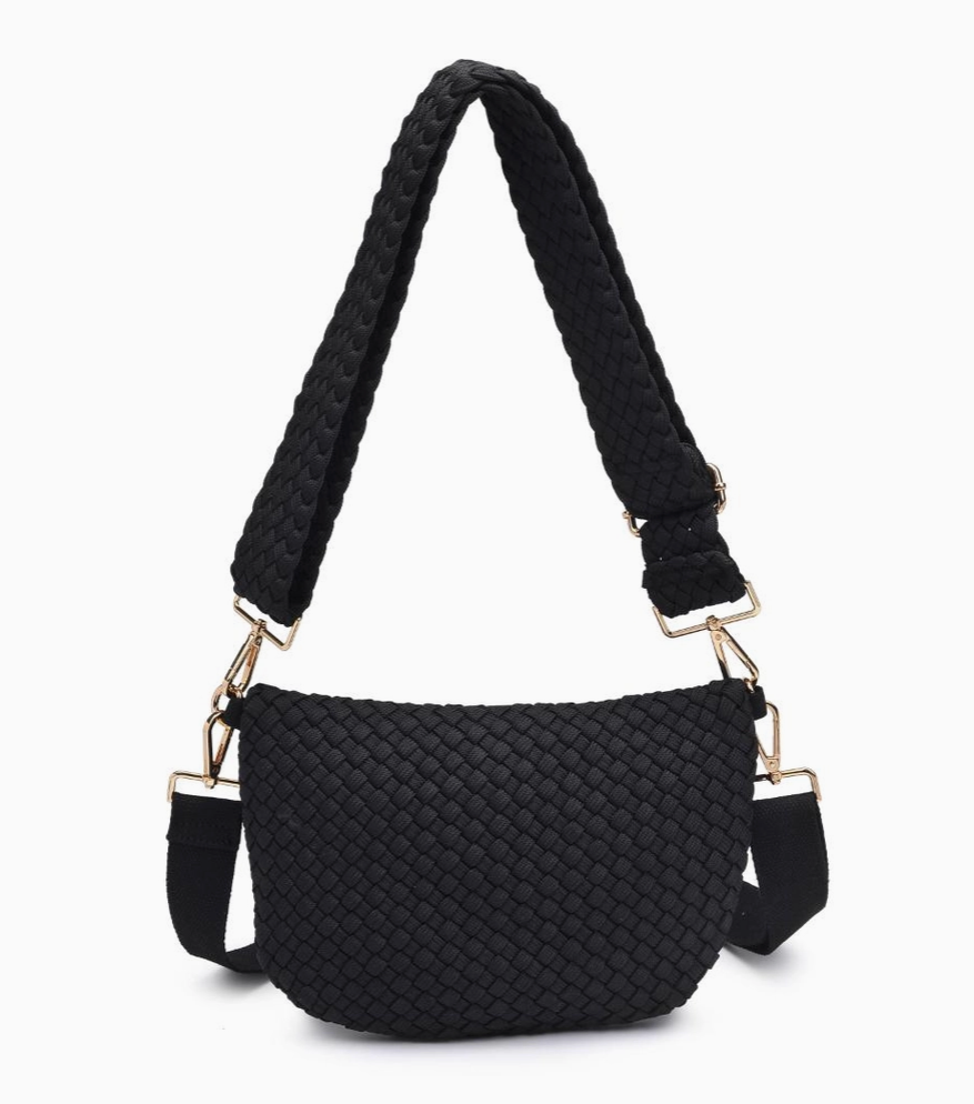 back view of black Sky's the Limit Small Laced Up Eco Edition Crossbody by Sol and Selene